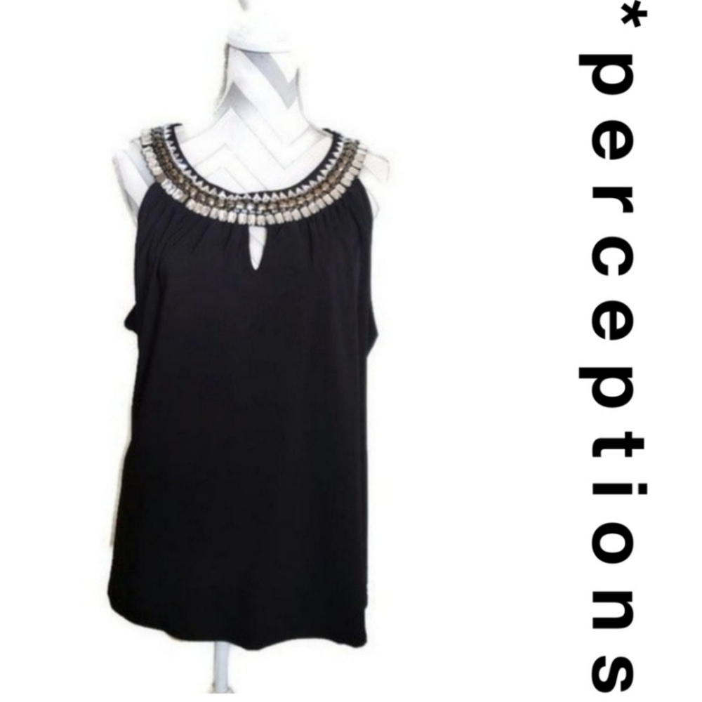 PerSeption Woman plus size 2X black key hole tank with crystal accent neckline